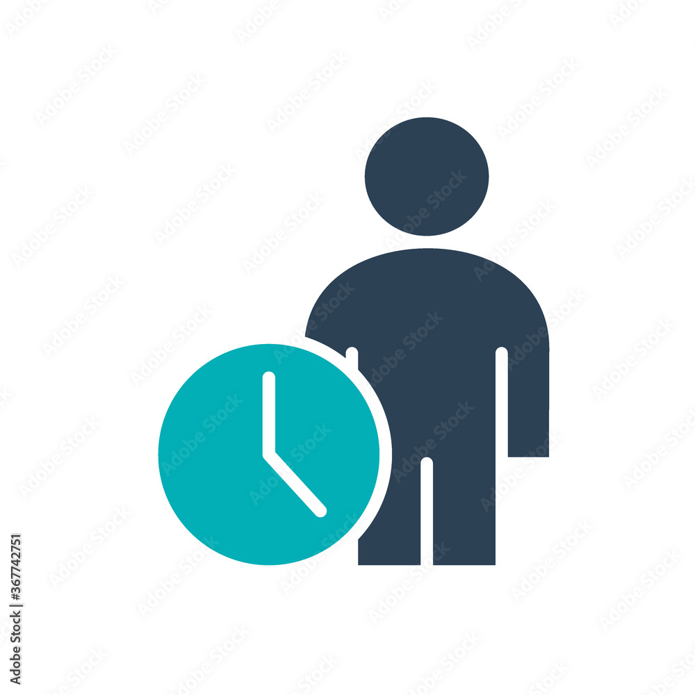 User profile with clock colored icon. Public navigation, waiting hall symbol User profile with clock colored icon. Public navigation, waiting hall symbol