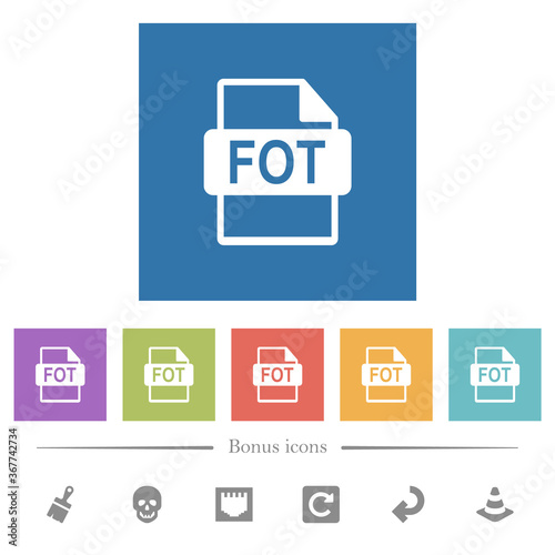 FOT file format flat white icons in square backgrounds © botond1977