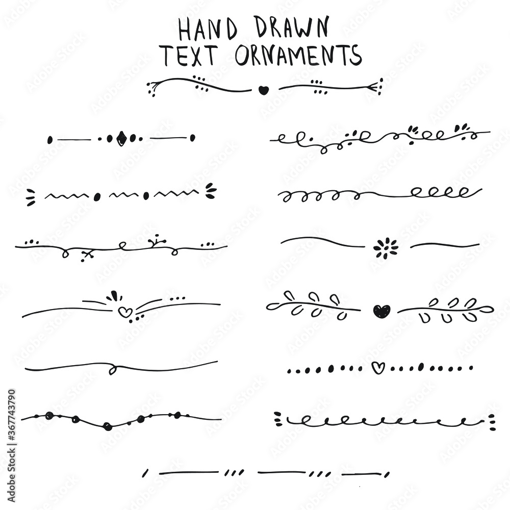 Hand drawn vector set of calligraphic design elements, ornaments and dividers