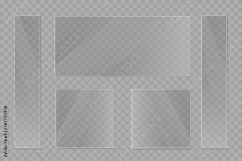 Glass on transparent background. Realistic transparent glass window.