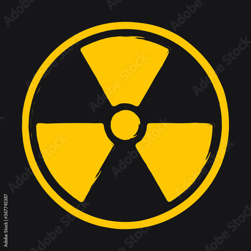Radioactive symbol icon. Nuclear radiation warning sign. Atomic energy logo. Painted and ink grunge style. Vector illustration image. Isolated on white background.