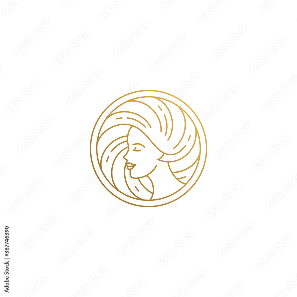 Outline female face profile logo in shape hand drawn with thin lines Outline female face profile logo in shape hand drawn with thin lines