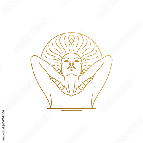 Vector design of woman with lavish hair hand drawn with thin lines