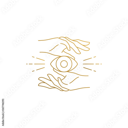 Linear icon of hands with eye hand drawn with thin lines