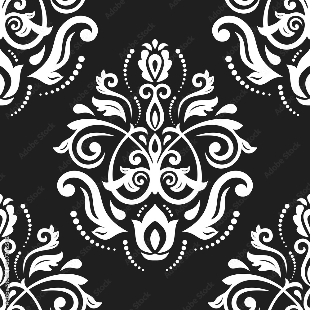 Classic seamless vector pattern. Damask orient black and white ornament. Classic vintage background. Orient ornament for fabric, wallpaper and packaging