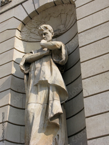 Sculpture on façade of Royal Dramatic Theatre in central Stockholm.   photo