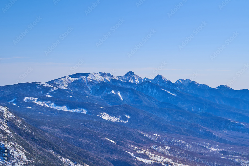 冬の長野県 蓼科山山頂から南東側を見る(八ヶ岳)
