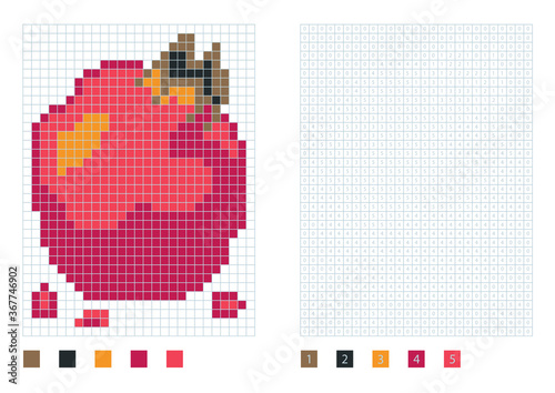 Pixel garnet in the coloring page with numbered squares, vector illustration