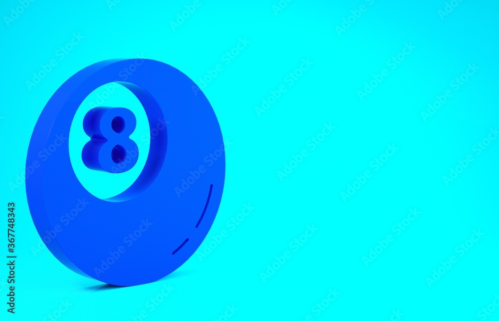 Blue Billiard pool snooker ball icon isolated on blue background. Minimalism concept. 3d illustration 3D render.