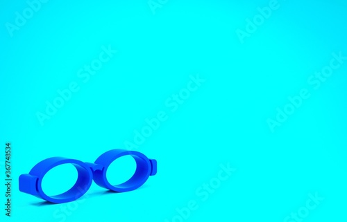 Blue Glasses for swimming icon isolated on blue background. Goggles sign. Diving underwater equipment. Minimalism concept. 3d illustration 3D render.