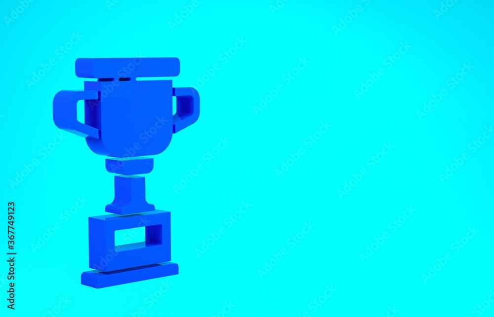 Blue Award cup icon isolated on blue background. Winner trophy symbol. Championship or competition trophy. Sports achievement sign. Minimalism concept. 3d illustration 3D render. Blue Award cup icon isolated on blue background. Winner trophy symbol. Championship or competition trophy. Sports achievement sign. Minimalism concept. 3d illustration 3D render.