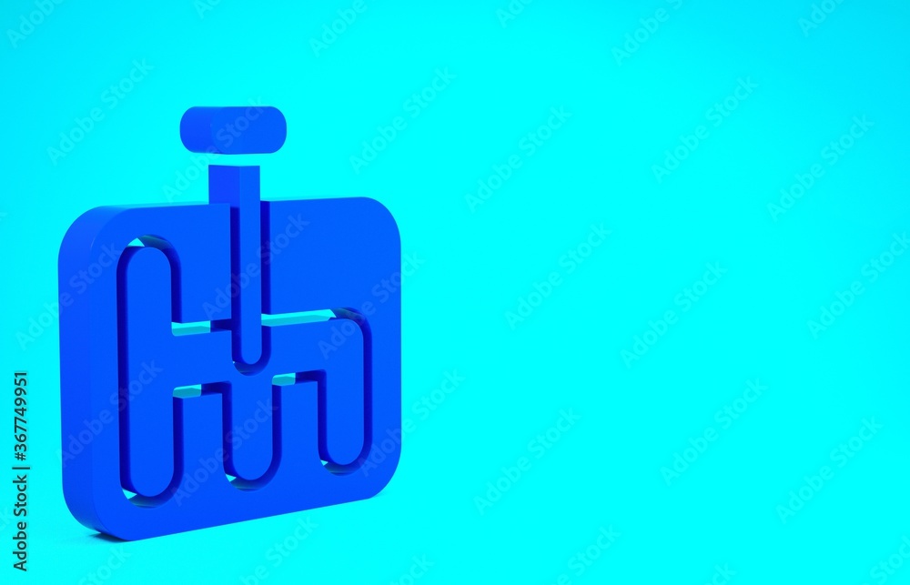 Obraz premium Blue Gear shifter icon isolated on blue background. Transmission icon. Minimalism concept. 3d illustration 3D render.