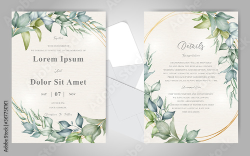 Wedding Invitation Set with Elegant Foliage and Greenery Watercolor