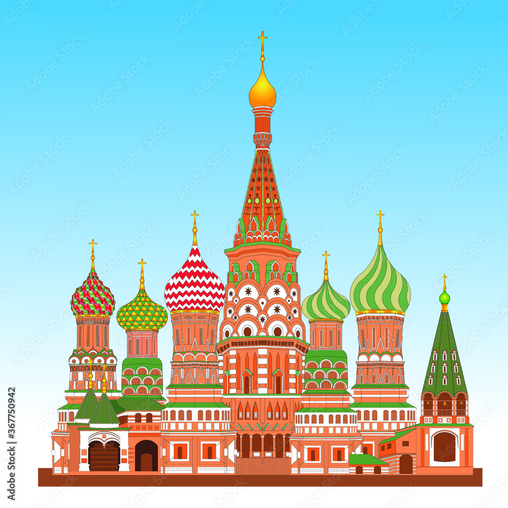 The Cathedral of Vasily the Blessed or Saint Basil Cathedral drawing in vector