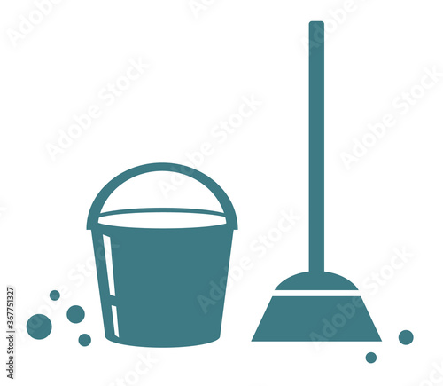 Bucket and mop on a white background. Symbol. Vector illustration.