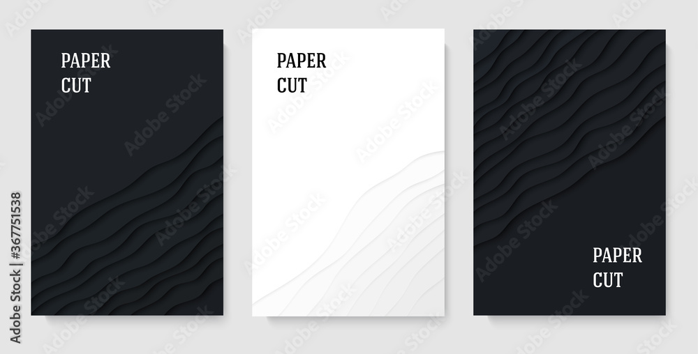 A set of posters. Abstract geometric background in paper cut style. Smooth lines. Design for brochures, posters, flyers, advertising. Vector