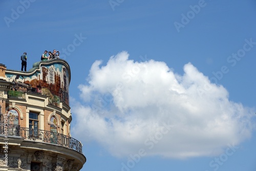 People on the roof of the Moscow Hotel National during the parade dedicated to the 75th anniversary of Victory in the Great Patriotic War photo