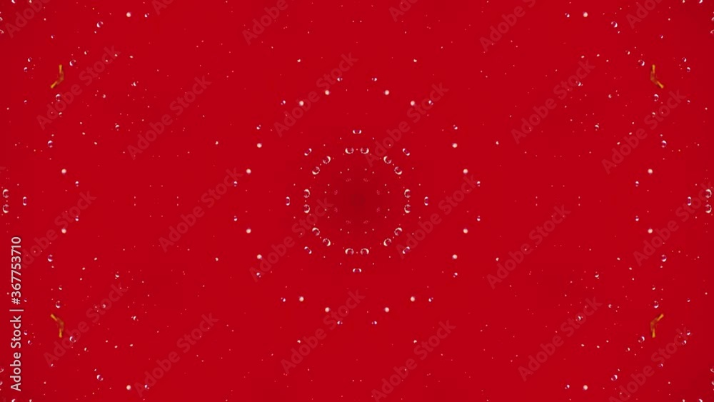 Purple cherries kaleidoscope on ruby red background. Organic cherry abstract psychedelic, kaleidoscopic patterns. Bubbling geometric shapes, bright red backdrop. Animated VJ Loop or Motion Background.