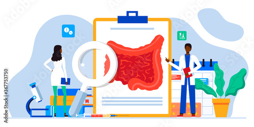 Intestine health and gut flora. Bacterium, pills for digestion. Diagnosis of the bowel. Inflammation, colitis, dysbacteriosis. Dysbiosis, microflora treatment. Doctor appointment. Online consultation