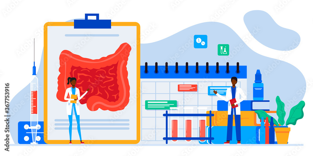 Intestine health and gut flora. Bacterium, pills for digestion. Diagnosis of the bowel. Inflammation, colitis, dysbacteriosis. Dysbiosis, microflora treatment. Doctor appointment. Online consultation