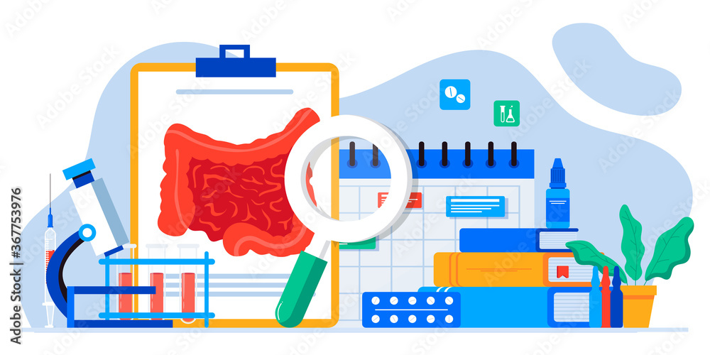 Intestine health and gut flora. Bacterium, pills for digestion