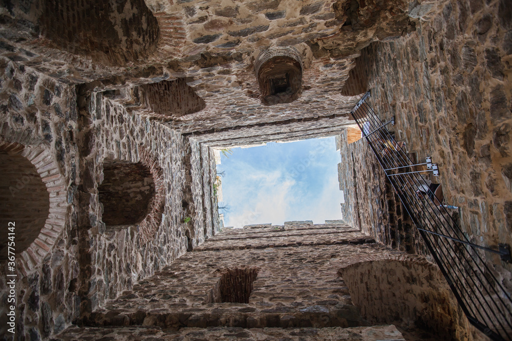 Medieval Fortress Tower - Ancient Ottoman Historic Ram Fortress - Serbia - architecture travel- view up from inside Medieval Fortress Tower - Ancient Ottoman Historic Ram Fortress - Serbia - architecture travel- view up from inside