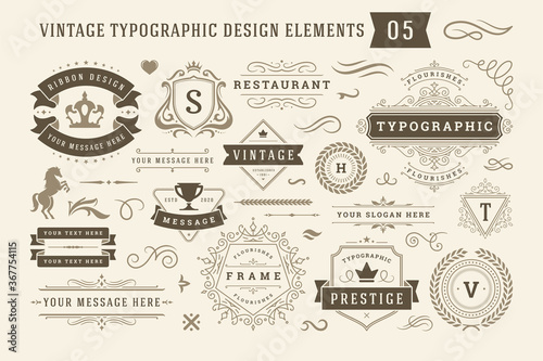 Vintage typographic design elements set vector illustration.
