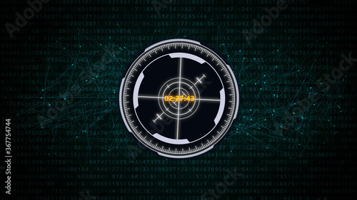 HUD Futuristic Spin Circle Technology UI Interactive Element Design. Sci fi Connection Line Network Data Transfer Illustration Background.