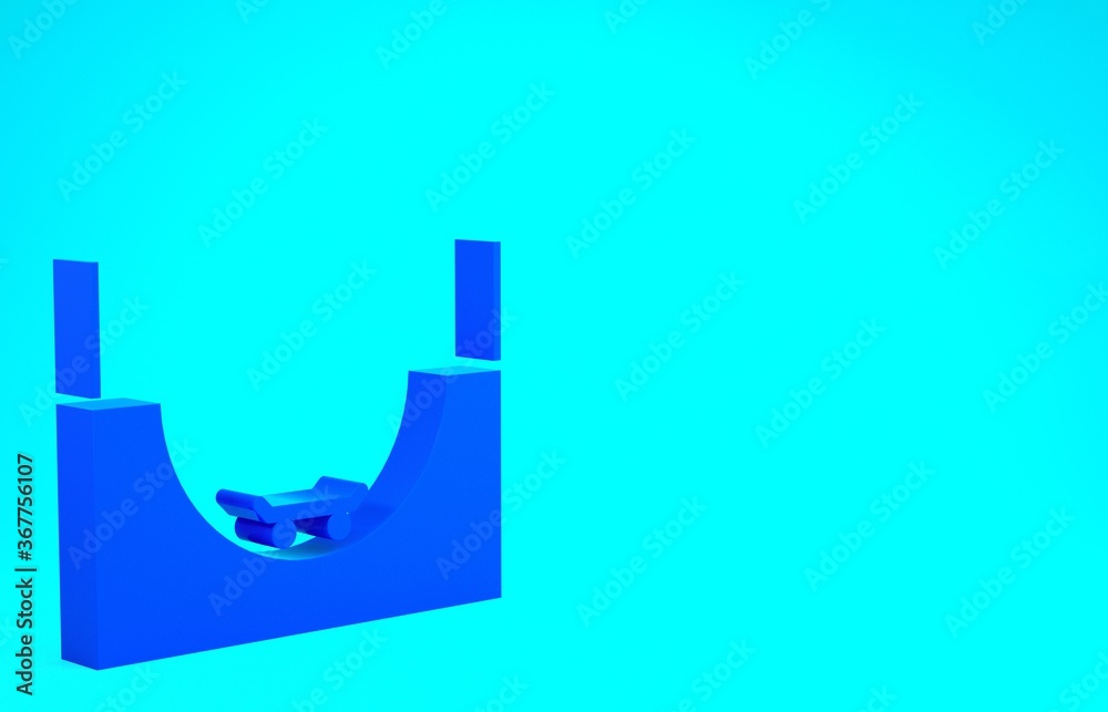 Blue Skate park icon isolated on blue background. Set of ramp, roller, stairs for a skatepark. Extreme sport. Minimalism concept. 3d illustration 3D render.