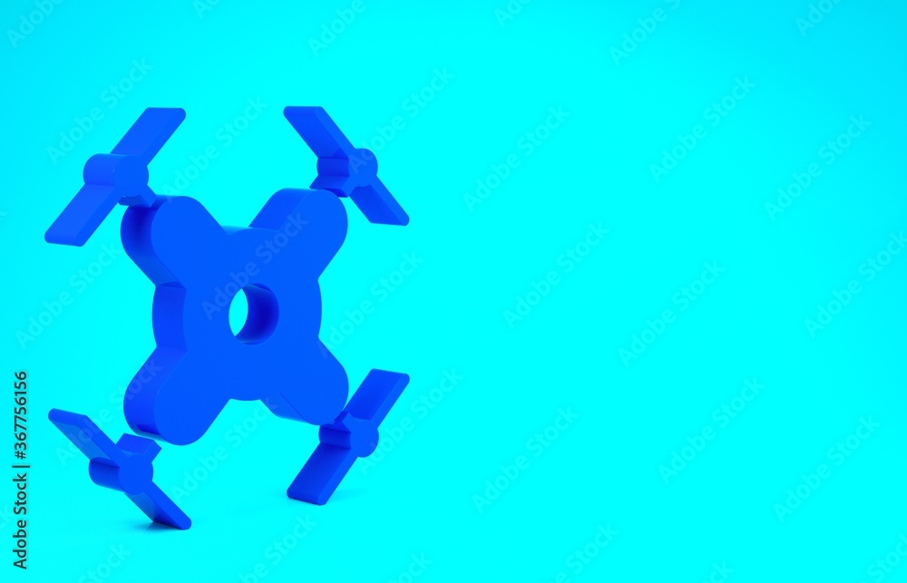 Blue Drone flying icon isolated on blue background. Quadrocopter with video and photo camera symbol. Minimalism concept. 3d illustration 3D render. Blue Drone flying icon isolated on blue background. Quadrocopter with video and photo camera symbol. Minimalism concept. 3d illustration 3D render.