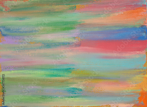 Colorful background with oil paints on grainy linen canvas