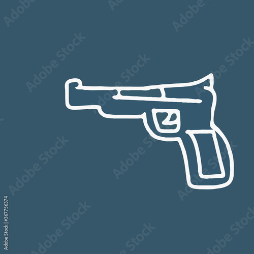 Digital illustration of a white firearm silhouette on a bluish gray minimalist style background