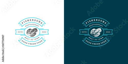 Seafood logo or sign vector illustration fish market and restaurant emblem template design lobster silhouette