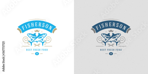 Seafood logo or sign vector illustration fish market and restaurant emblem template design tuna fish silhouette