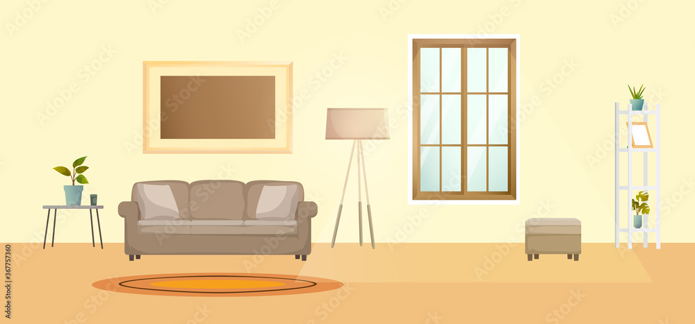 Living room Interior. Vector banner. Retro modern home interior design and decor accessories. Living room Interior. Vector banner. Retro modern home interior design and decor accessories.