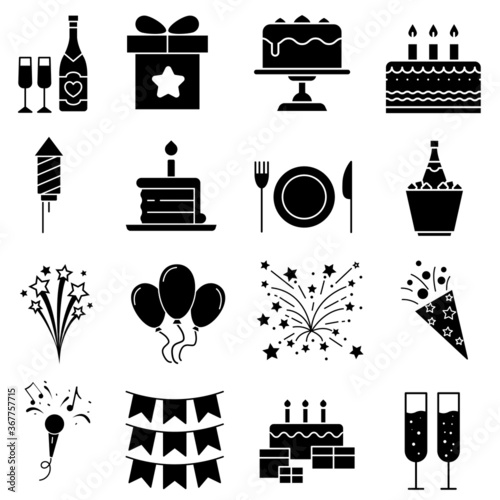 Celebration icon vector set. birthday illustration sign collection. event symbol.