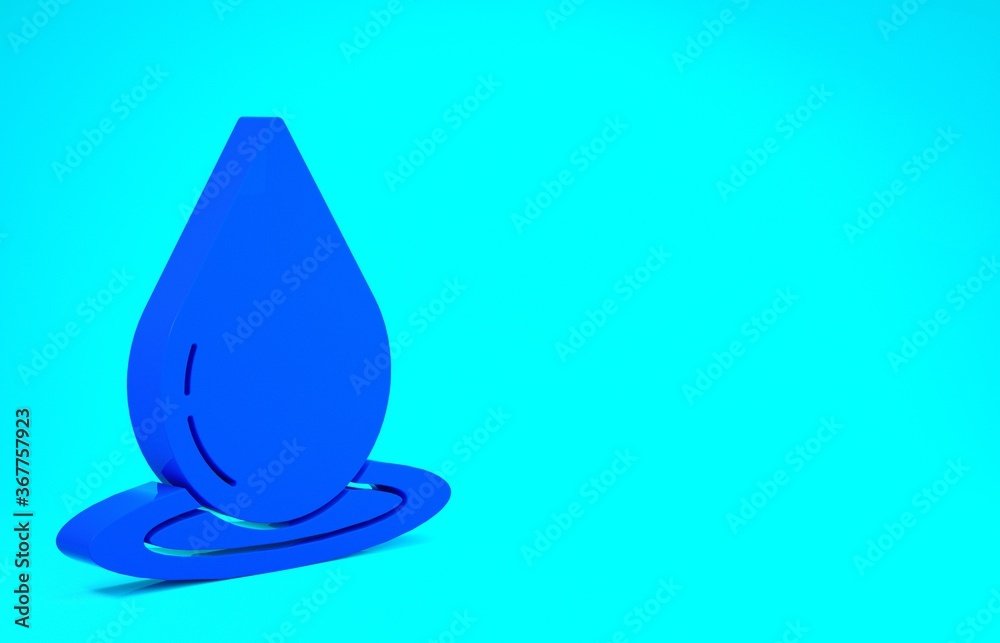 Blue Water drop icon isolated on blue background. Minimalism concept. 3d illustration 3D render. Blue Water drop icon isolated on blue background. Minimalism concept. 3d illustration 3D render.