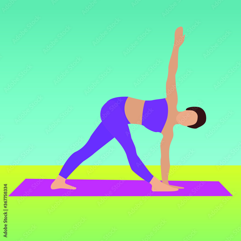 Young woman doing yoga on the mat, asana, simple flat vector illustration