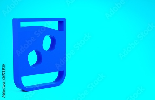 Blue Glass of whiskey and ice cubes icon isolated on blue background. Minimalism concept. 3d illustration 3D render.