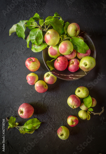 image of new crop apples on an old table