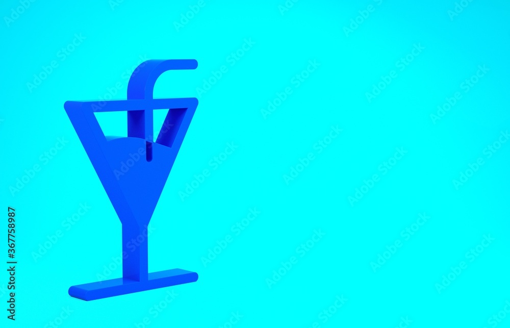 Blue Cocktail icon isolated on blue background. Minimalism concept. 3d illustration 3D render. Blue Cocktail icon isolated on blue background. Minimalism concept. 3d illustration 3D render.