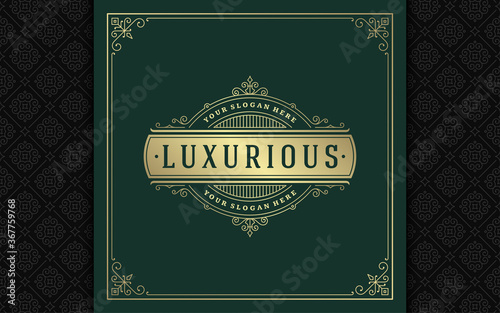 Vintage logo elegant flourishes line art graceful ornaments victorian style vector template design