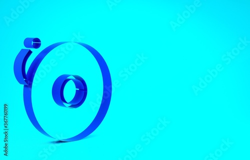Blue Ringing alarm bell icon isolated on blue background. Alarm symbol, service bell, handbell sign, notification symbol. Minimalism concept. 3d illustration 3D render.