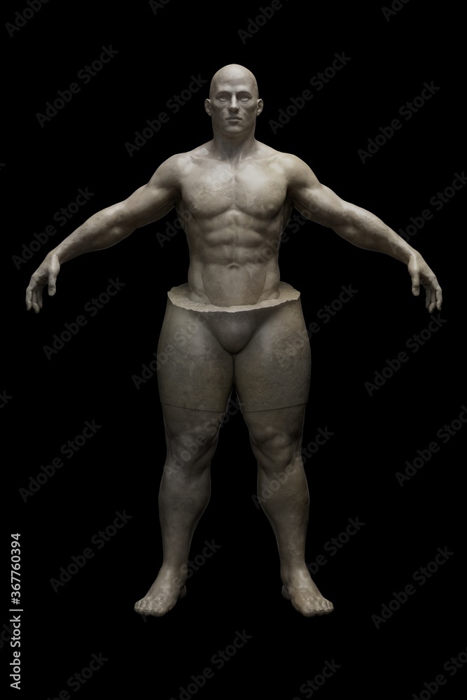 Fat loss process. Divided Half fat half muscular male figure. Before and after results of weight loss, diet and exercise. Plastic surgery and liposuction. 3D illustration Fat loss process. Divided Half fat half muscular male figure. Before and after results of weight loss, diet and exercise. Plastic surgery and liposuction. 3D illustration