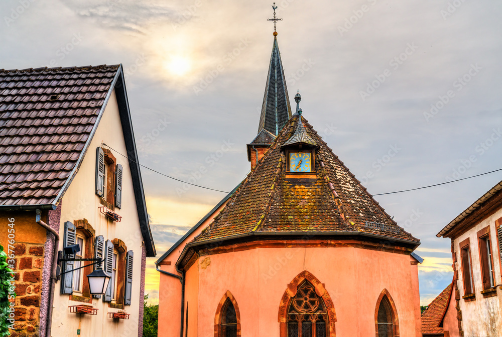 Obraz premium Assumption Church in la Petite-Pierre town - Alsace, Bas-Rhin, France