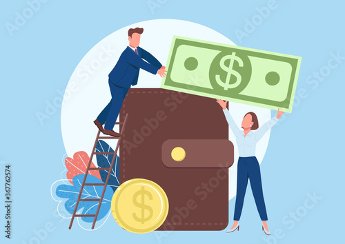 People filling wallet with money flat concept vector illustration
