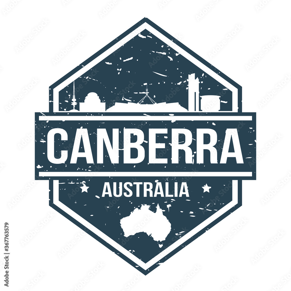 Canberra Australia Travel Stamp Icon Skyline City Design Tourism badge Rubber.
