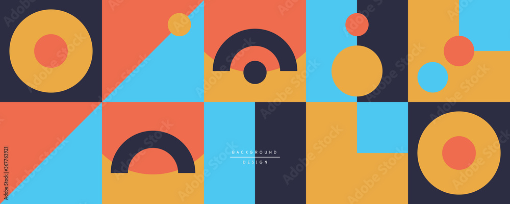 Fototapeta Neo memphis geometric pattern with circles, squares and lines. Pop art abstract background for covers, banners, flyers and posters and other templates