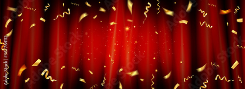 Red curtain with gold confetti