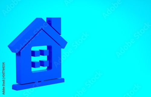 Blue House icon isolated on blue background. Home symbol. Minimalism concept. 3d illustration 3D render.